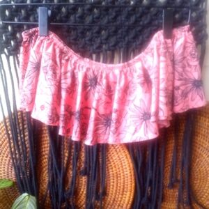 MAAJI • Euro Summer Ruffle Strapless Floral Pink Black Swim Bikini Top SMALL